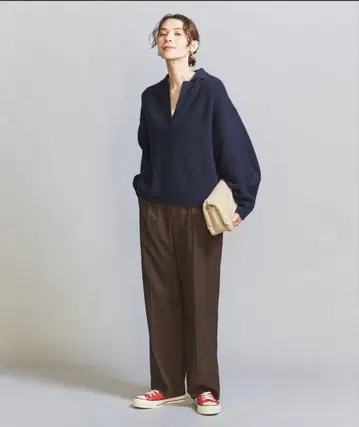 뷰티앤유스 스키퍼 숏 니트 풀오버 네이비