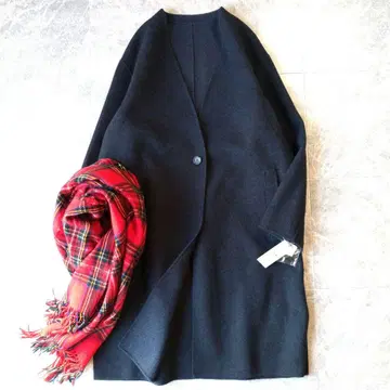 567 23구 빅 사이즈 택 포함 울 리버 트윌 롱 코트 네이비