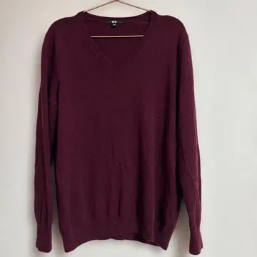 UNIQLO 100% 캐시미어 보르도 V넥 스웨터 XXL