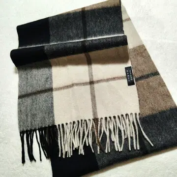 100% 염소털 머플러 체크 프린지