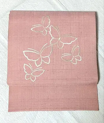 나고야 오비 나비 자수 핑크