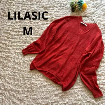 릴라시크 V넥 린넨 혼방 니트 긴팔 보더 무늬 오렌지 M