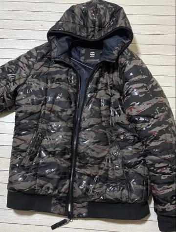 G-STAR XL 카모플라쥬 후드 부착 다운 자켓 단종