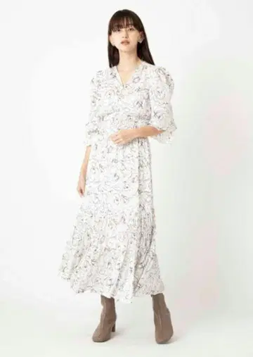 스나이델 [ S ] 허리 개더 프린트 롱 원피스 BLU