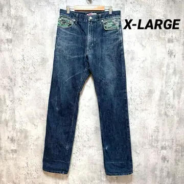 [ X-LARGE ] 스트레이트 데님 팬츠 블루 36인치 데미지 가공