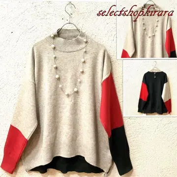 2025 신상 신축성 쫀득쫀득 부드러운 배색 절개 니트 풀오버 L-LL