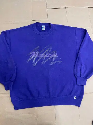 90s USA제 전V 러셀 XL 페이드 벼락맞은 네이비 맨투맨