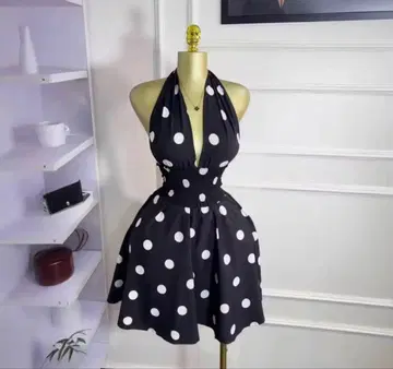 물방울 패턴 홀터넥 드레스 미니 원피스 캬바쿠라걸 드레스