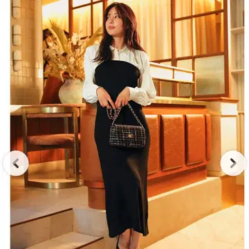 애니시스 셔츠 콤비 리브 니트 원피스 M 사이즈 블랙 하자품