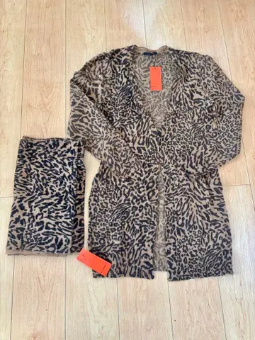 [ 새상품 ] NY-TRANZ- 표범 무늬 롱 가디건 머플러 2세트