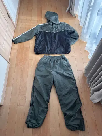 나일론 자켓 팬츠 셋업 올리브 그린/블랙