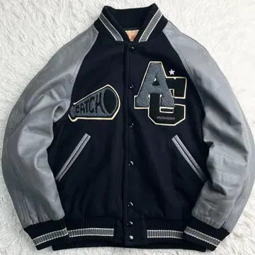 90s 빈티지 호배색 소매 가죽 바시티 자켓 사가라 와펜 퀼팅