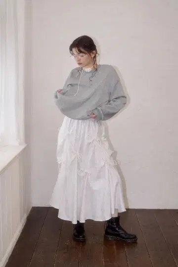 mieya mieya pinch ribbon skirt -white-