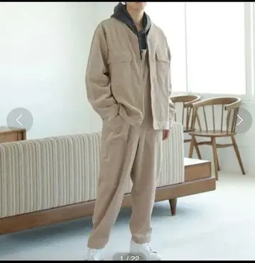 라콜레 베이지 오버롤 포켓 부착