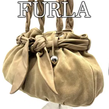 훌라 FURLA 토트백 리본 복조리 스웨이드 베이지