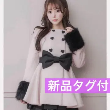 pium 하트 버튼 리본 벨트 샤기 코트 핑크