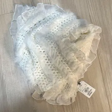 WHAOS COUTURE 퍼 니트 프릴 스톨 숄