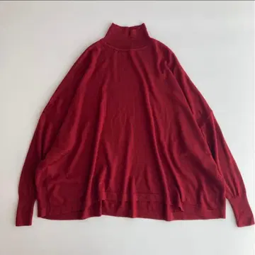 북유럽 생활 잡화점 울 하이넥 니트 A라인 리브 루즈핏 레드