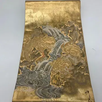 B98 순수 실크 본 금박 당사자 모란 폭포 육통 후쿠로 오비