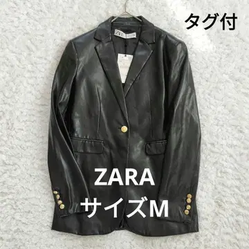 택 포함 ZARA 인조 가죽 테일러드 자켓 골드 버튼 블랙 M