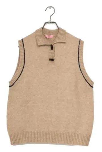 미사용 새상품 레트로 북유럽 스타일 카라 부착 니트 베스트 베이지