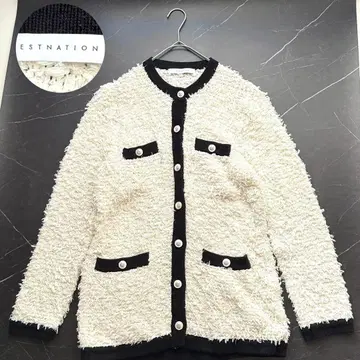 ESTNATION 트위드풍 니트 가디건 38 화이트 블랙