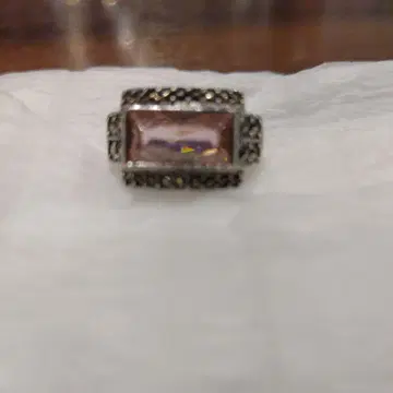 빈티지풍 핑크 스톤 실버 반지
