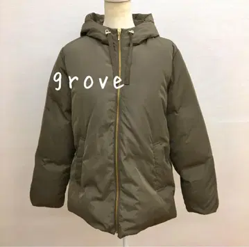 grove 발수 스티치리스 미들 다운 자켓 카키 후드 부착