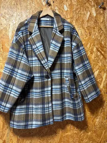 체크 무늬 울 코트 F 사이즈