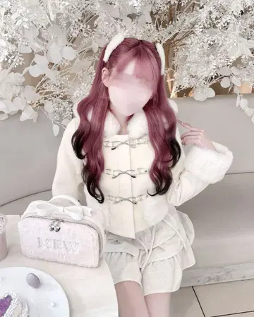 미셸 마카롱 허니 뮤우 리본 비트 후드 숏코트 프리 사이즈