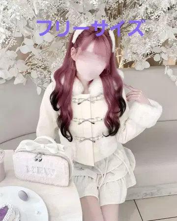 미셸 마카롱 허니 뮤우 리본 비트 후드 숏코트 프리 사이즈