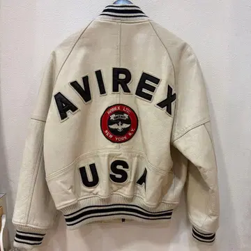 AVIREX USA 바시티 자켓 화이트 가죽
