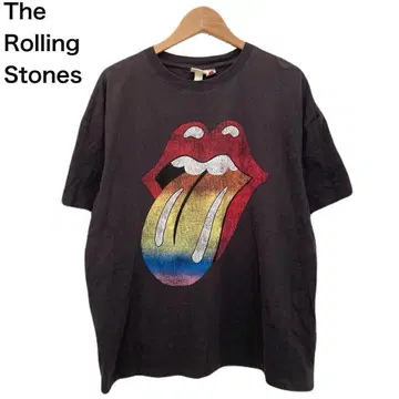 롤링 스톤스 프린트 페이드감 반팔 티셔츠 둥근넥 락 L