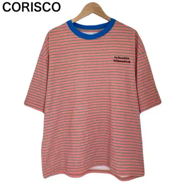 코리스코 보더 원포인트 자수 링거풍 T셔츠 반팔 면 둥근넥 M