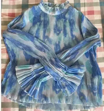 플리츠 디자인 긴팔 상의 청록색