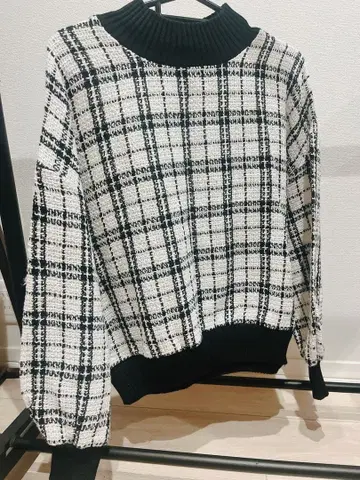 GRL 체크 무늬 하이넥 니트 스웨터