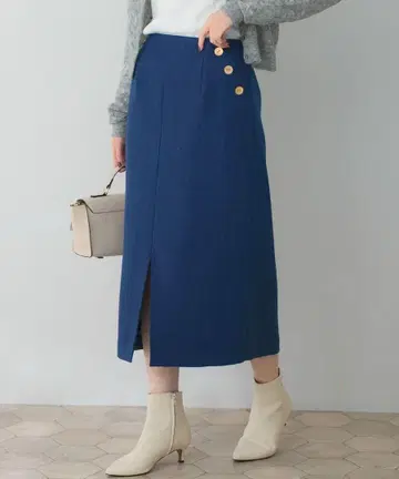 어반 리서치 골드 버튼 슬릿 타이트 스커트 I라인 블루