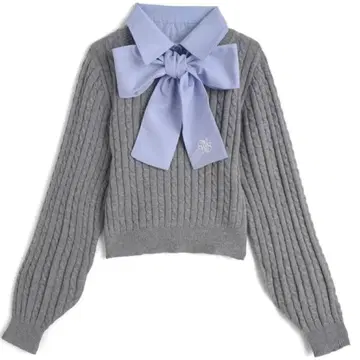 GRL 리본 포함 2Way 레이어드 스타일 케이블 니트탑 그레이