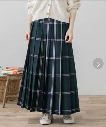 다크 그린 체크 플리츠 스커트