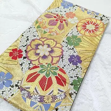 LULU114 후쿠로 오비 후리소데 금색 공 꽃무늬