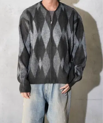 타운크라프트 복각 샤기 아가일 지퍼 가디건