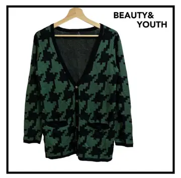 유나이티드 애로우즈 가디건 그린 체크 무늬 여성용 긴팔