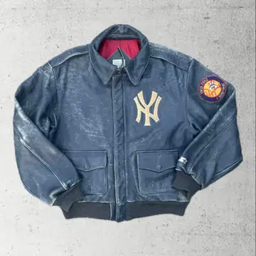 80s NY 양키스 가죽 재킷 자수 m 사이즈 골든 사이즈