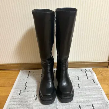 SLY 블랙 블랙 롱 부츠 통굽 부츠