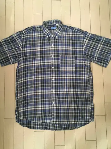 Good Enough 반팔 셔츠 블루 계열 체크 사이즈 L