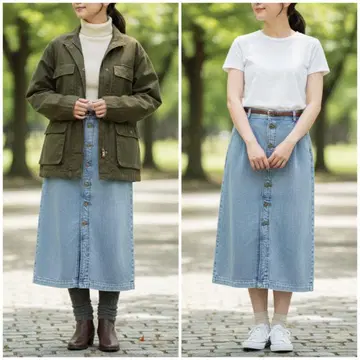 더블 클로젯 데님 스커트 프론트 버튼 허리밴딩 타이트 블루