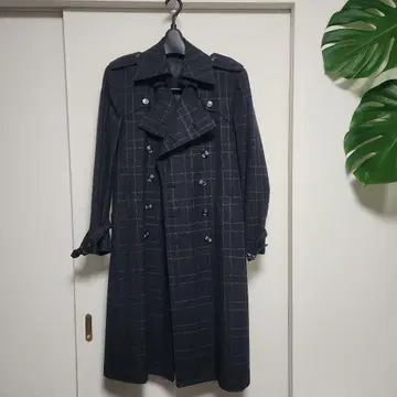 그레이 계열 체크 트렌치코트 모 100% 사이즈 M