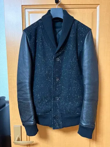 junhashimoto 블랙 가죽 울 자켓