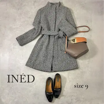 [ INED ] 고급 트위드풍 노카라 코트 9호/M 상당