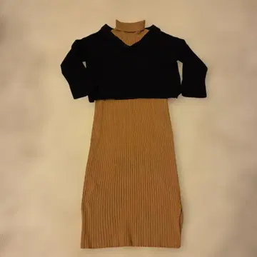 리브 니트 원피스 블랙 브라운 셋업